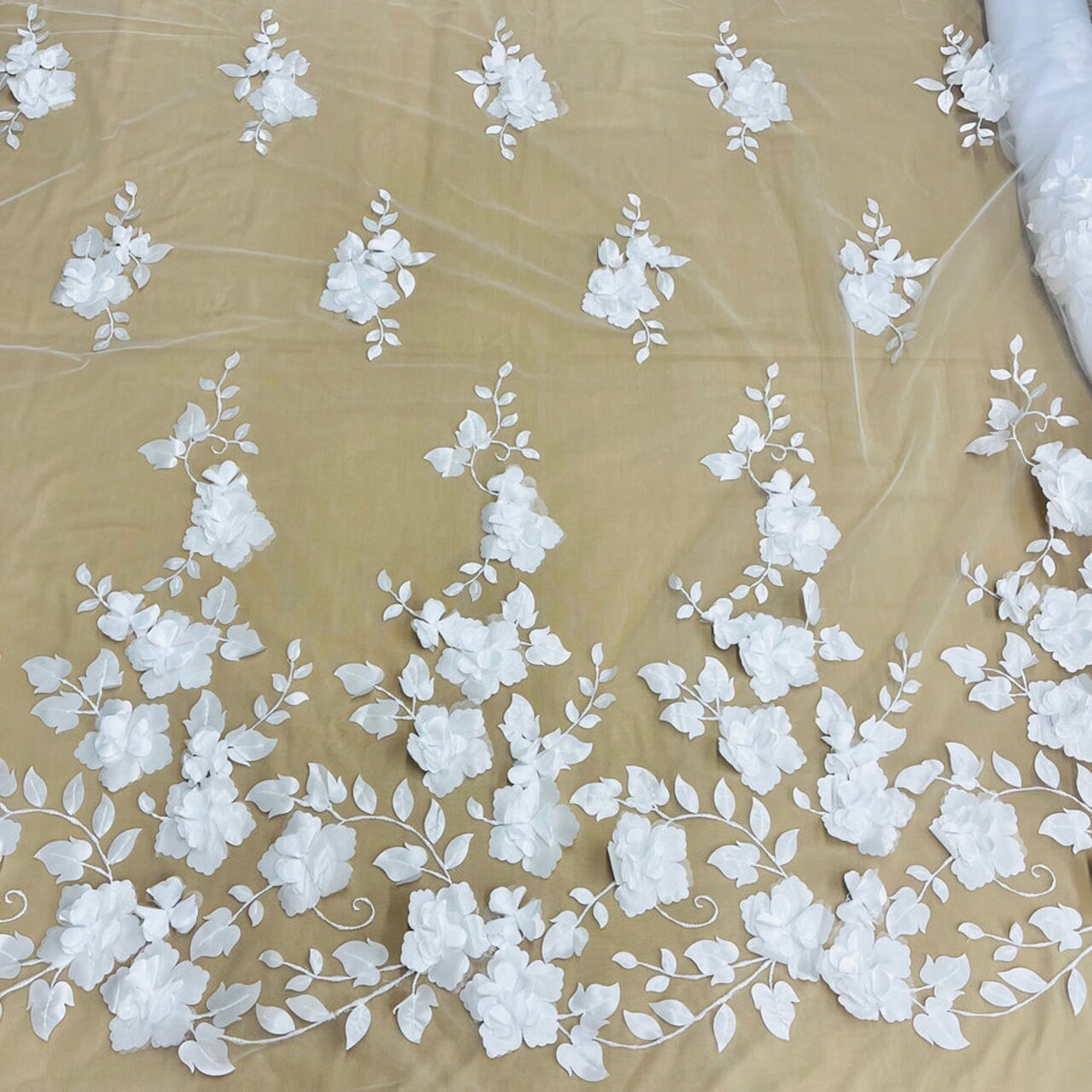 1 Yard - 3D Floral Lace Fabric Embroidered on 100% Polyester Soft Tulle Net Mesh | Lace USA - GD-010